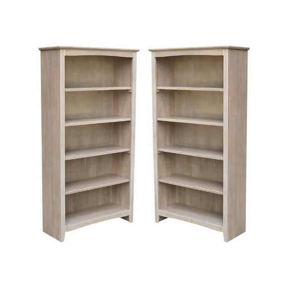 Home Square Shaker 5 Shelf Wood Bookcase Set in Washed Gray Taupe (Set of 2)
