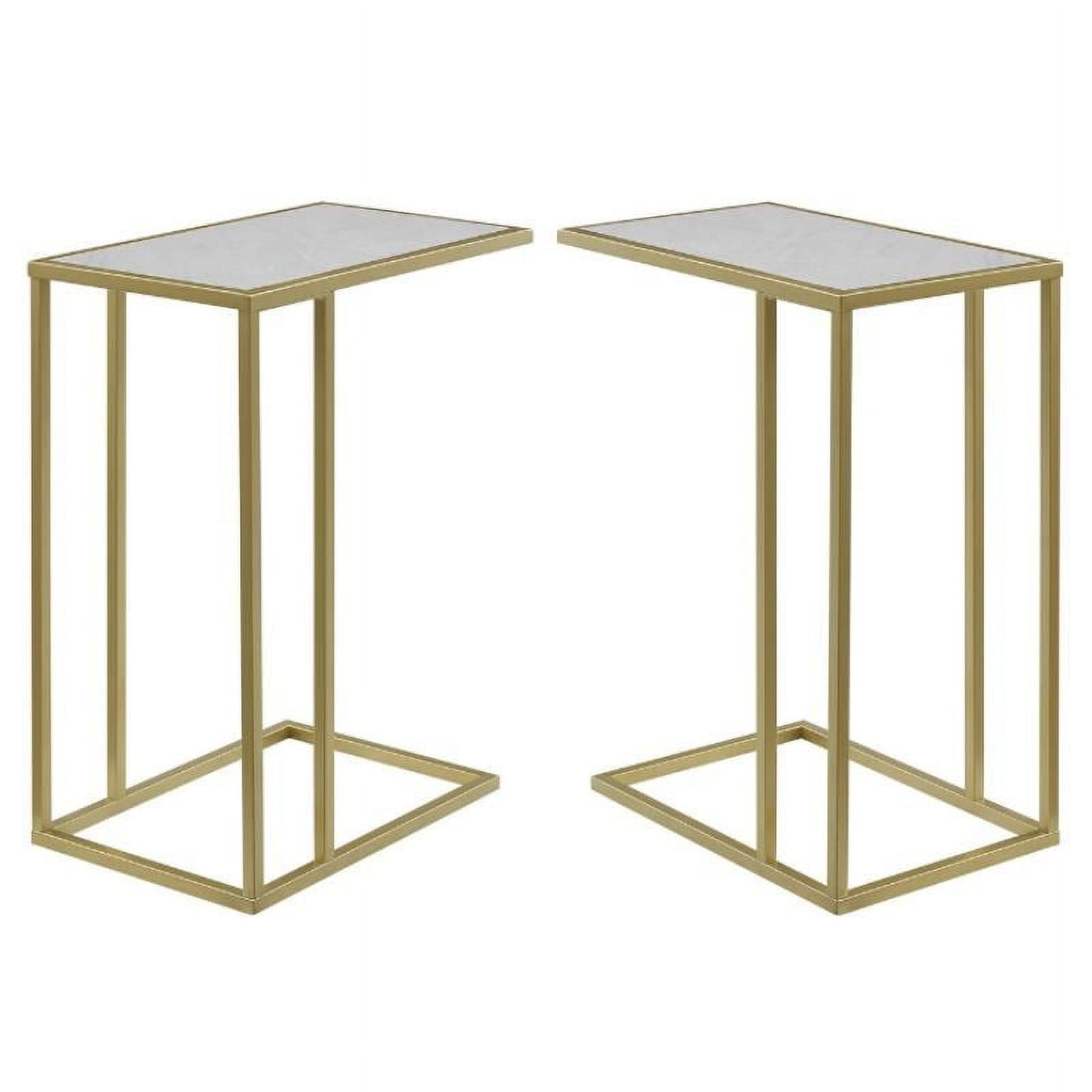 Home Square Side CTable in White Faux Marble and Gold Set of 2