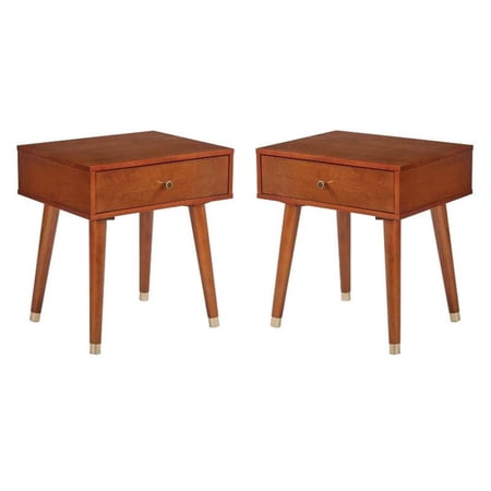 Home Square Side Table with Drawer in Light Walnut & Brown Finish - Set of 2