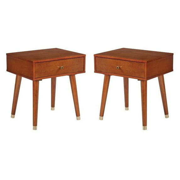 Home Square Side Table with Drawer in Light Walnut & Brown Finish - Set of 2