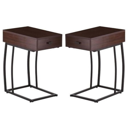 Home Square Side Table with Power and USB in Walnut - Set of 2