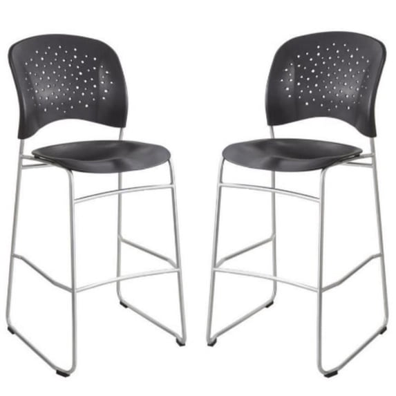 Home Square Sled Base and Round Back Counter Stool in Black Finish - Set of 2
