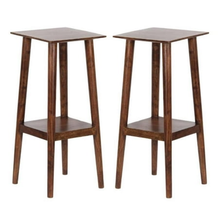 Home Square Solid Acacia Wood End Table in Brown Finish - Set of 2