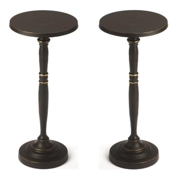 Home Square Solid Aluminum Metal End Table in Black - Set of 2