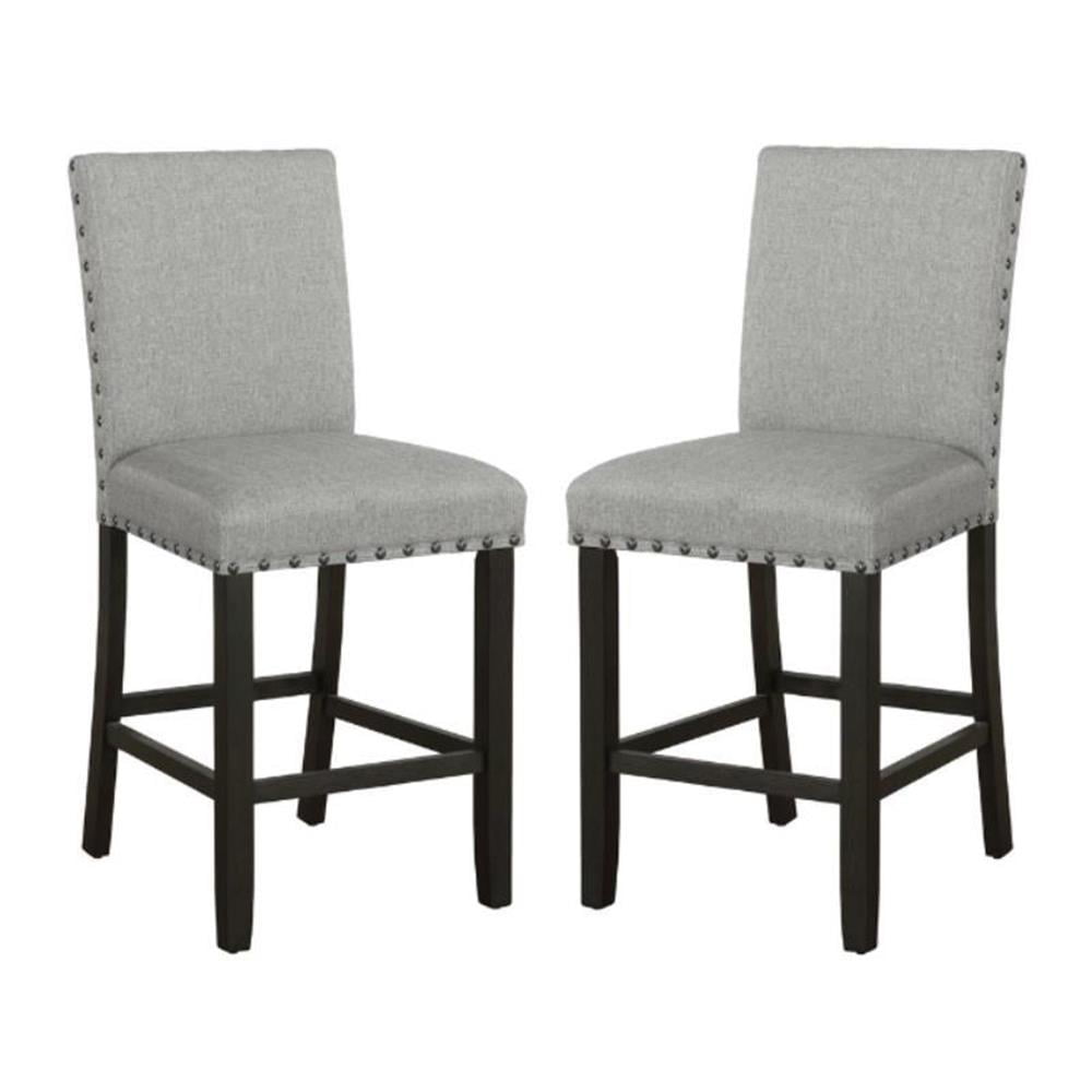 Home Square Solid Back Counter Height Stool in Gray and Antique Noir - Set of 2