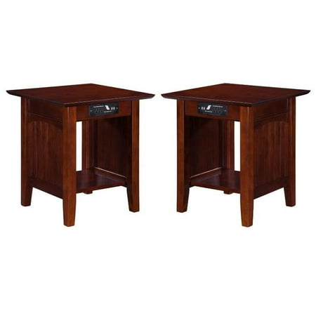 Home Square Solid Hardwood End Table in Walnut Finish - Set of 2