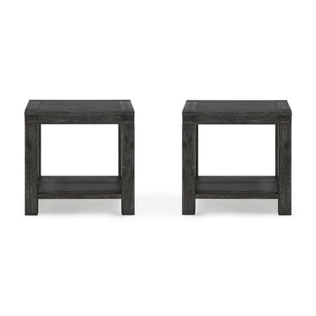 Home Square Solid Wood End Table in Graphite Finish - Set of 2