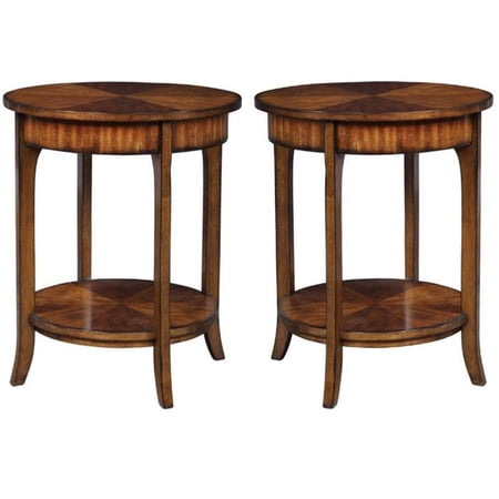 Home Square Solid Wood End Table in Old Barn Finish - Set of 2