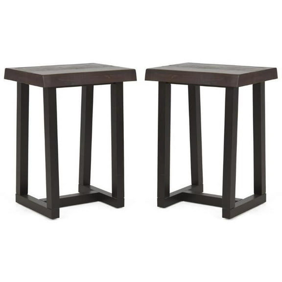 Home Square Solid Wood Live Edge Stool in Cherry and Ebony - Set of 2