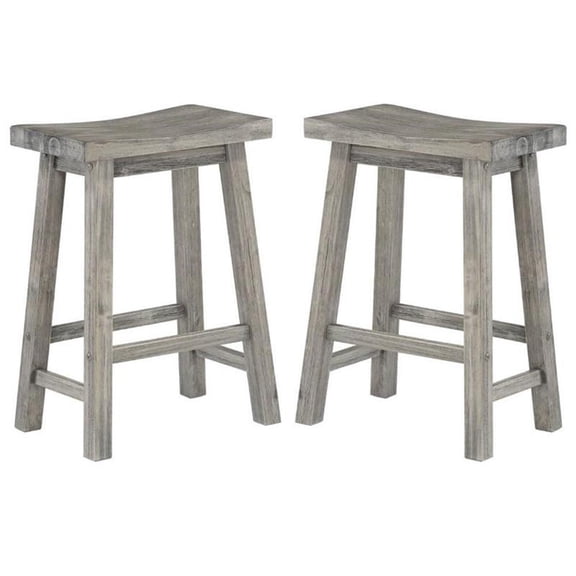 Home Square Sonoma Saddle Counter Stool in Storm Gray Wire-Brush - Set of 2