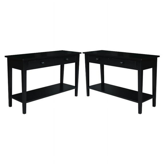 Home Square Spencer Wood Console Server Table in Black - Set of 2