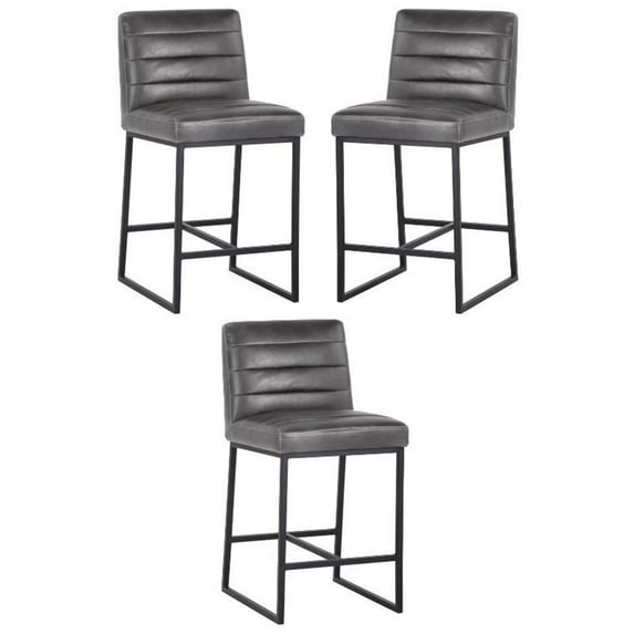 Home Square Spyros 26" Iron Counter Stool in Overcast Gray - Set of 3