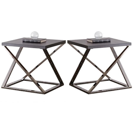 Home Square Square End Table in Black Nickel - Set of 2