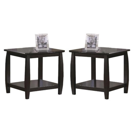 Home Square Square End Table with Bottom Shelf in Cappuccino - Set of 2