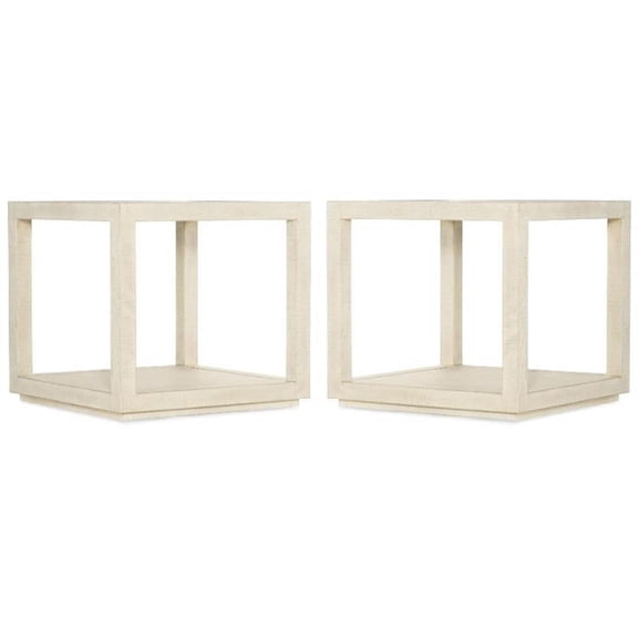 Home Square Square Metal End Table in Lacquered Burlap - Set of 2