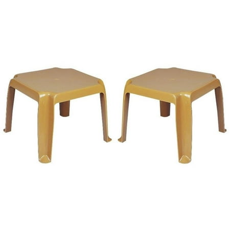 Home Square Square Patio End Table in Teak Brown - Set of 2
