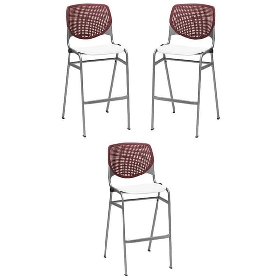 Home Square Stack Barstool in Burgundy Back/White Seat - Set of 3
