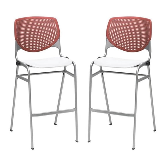 Home Square Stack Barstool in Coral Back/White Seat - Set of 2