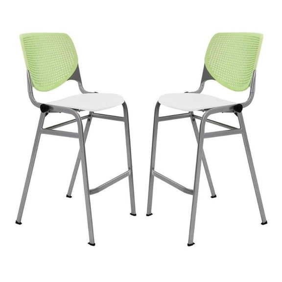 Home Square Stack Barstool in Lime Green Back/White Seat - Set of 2