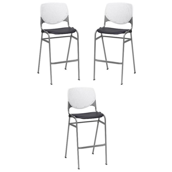 Home Square Stack Barstool in White Back/Black Seat - Set of 3