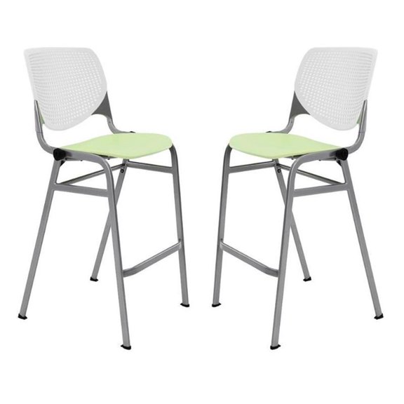 Home Square Stack Barstool in White Back/Lime Green Seat - Set of 2
