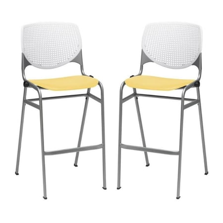 Home Square Stack Barstool in White Back/Yellow Seat - Set of 2
