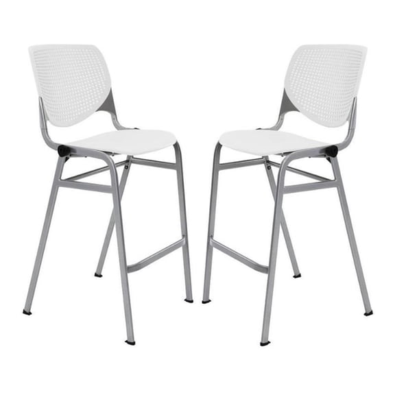 Home Square Stack Steel Frame Barstool in White - Set of 2