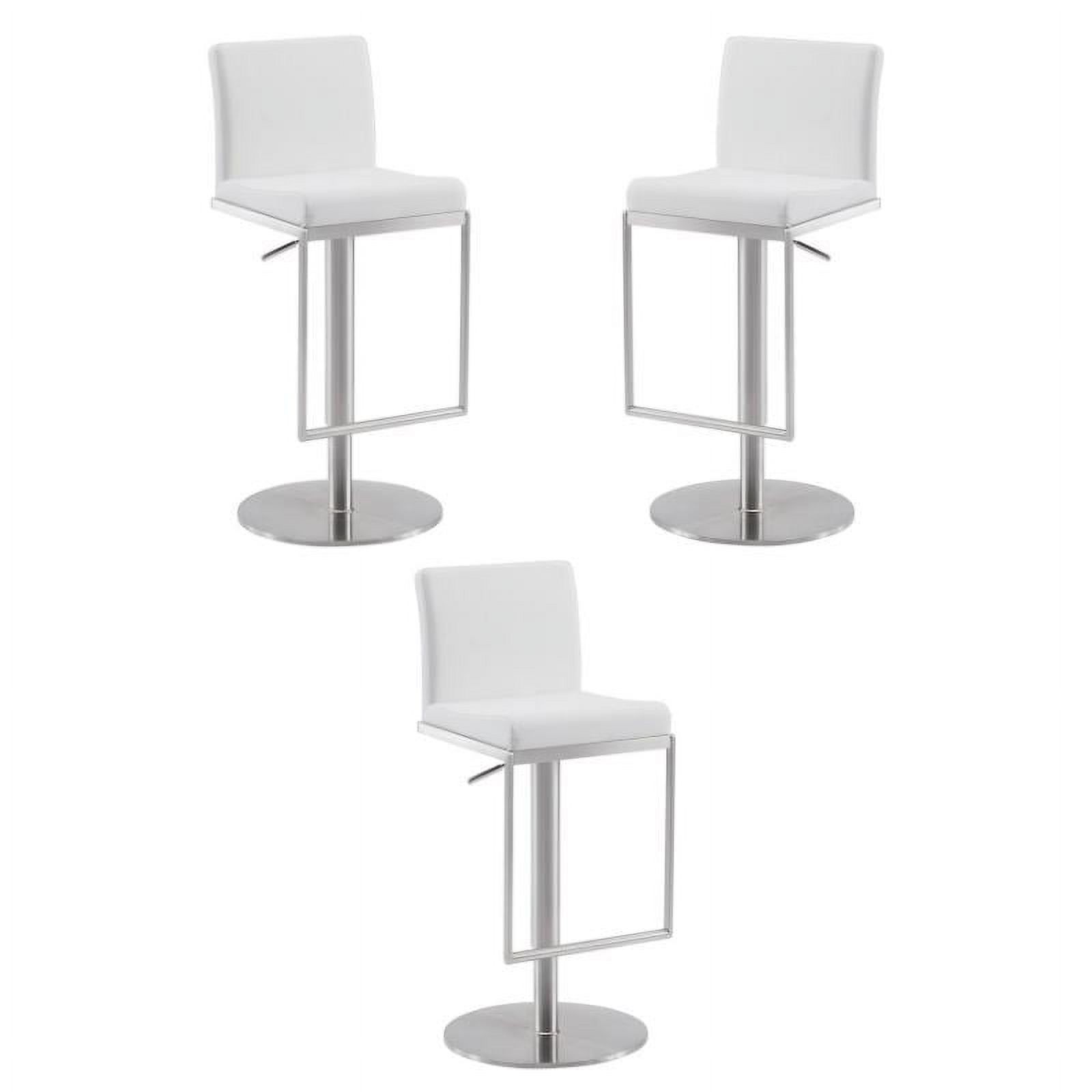 Home Square Stainless Steel Adjustable Bar Stool in White Set of 3