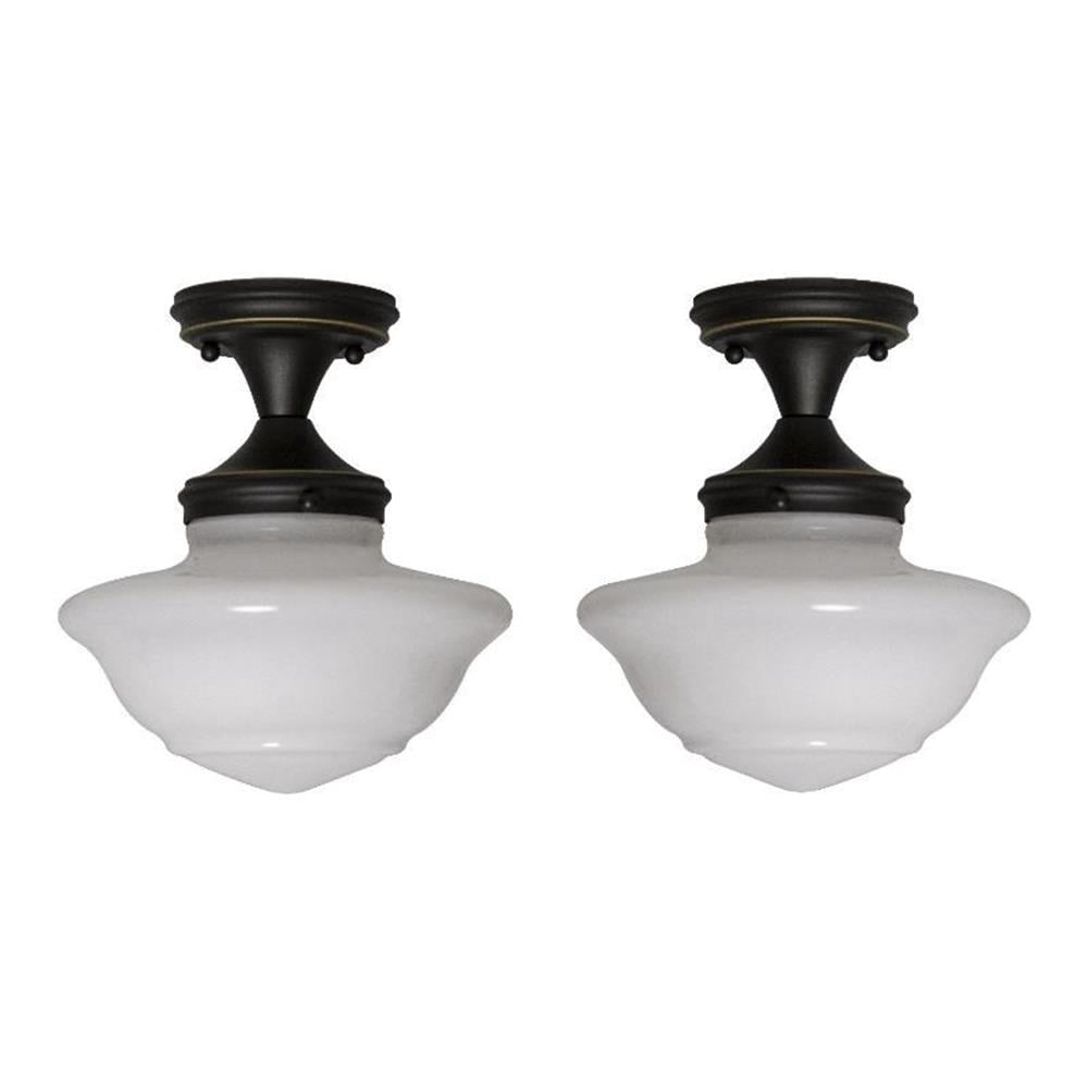 Home Square Stainless Steel Ceiling Light in Oil Rubbed Bronze - Set of 2