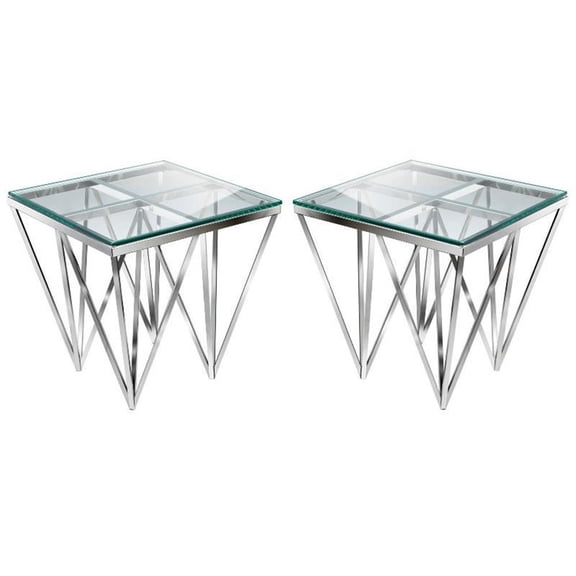 Home Square Stainless Steel End Table in Silver Finish - Set of 2