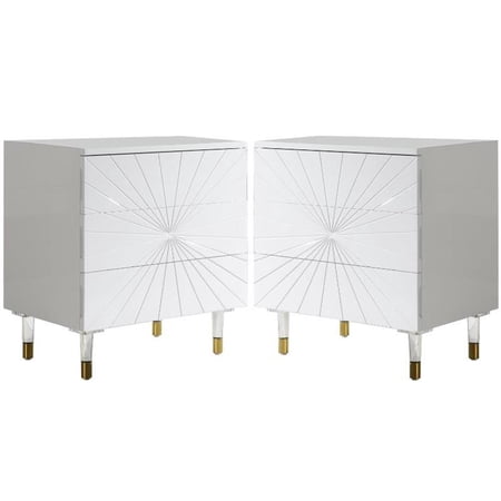 Home Square Accent Table in White Lacquer & Acrylic - Set of 2