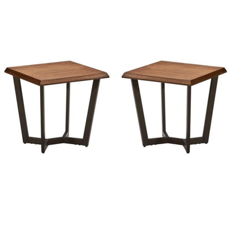 Home Square Steel Frame and Wood End Table in Canyon Oak - Set of 2
