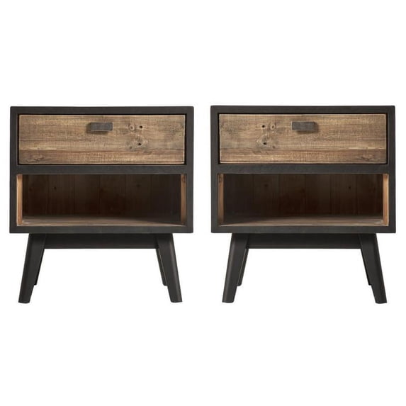 Home Square Storage End Table in Natural and Black - Set of 2