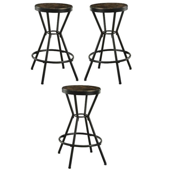 Home Square Stratus Industrial Metal Frame Bar Stool in Black - Set of 3