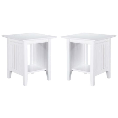 Home Square Sturdy Solid Hardwood End Table in White Finish - Set of 2