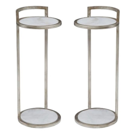 Home Square Surrey Marble Scatter Table in Silver Leaf - Set of 2
