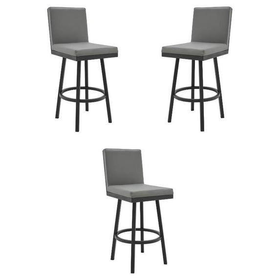 Home Square Swivel Barstool with Metal Frame in Gray and Black - Set of 3