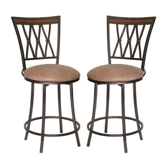 Home Square Swivel Metal Counter Stool in Camel Brown - Set of 2