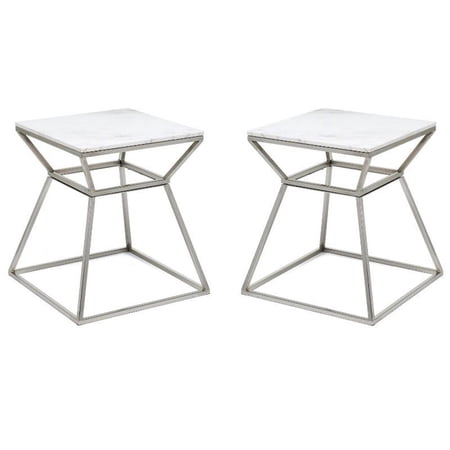 Home Square Tall Marble Side Table in Silver Finish - Set of 2