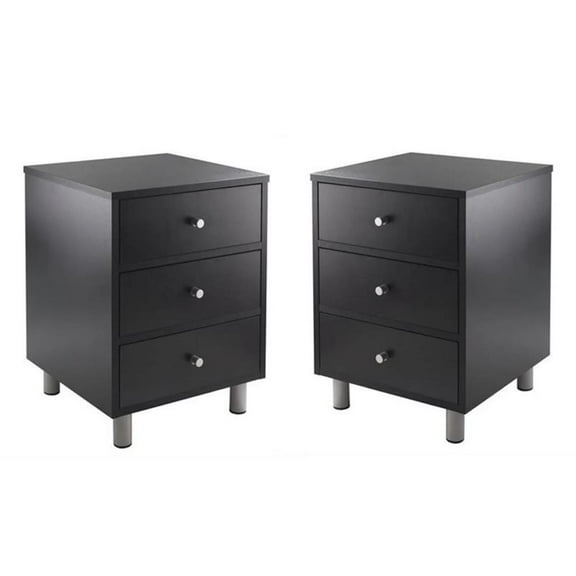 Home Square Three Drawers Wood Accent Table Set in Black (Set of 2)