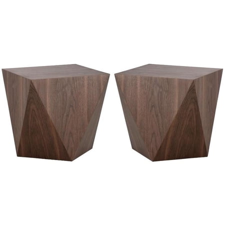Home Square Timmons 21.5" Wood End Table with Round Top in Brown - Set of 2