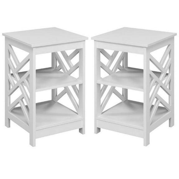 Home Square Titan End Table with Shelves in White Wood Finish - Set of 2