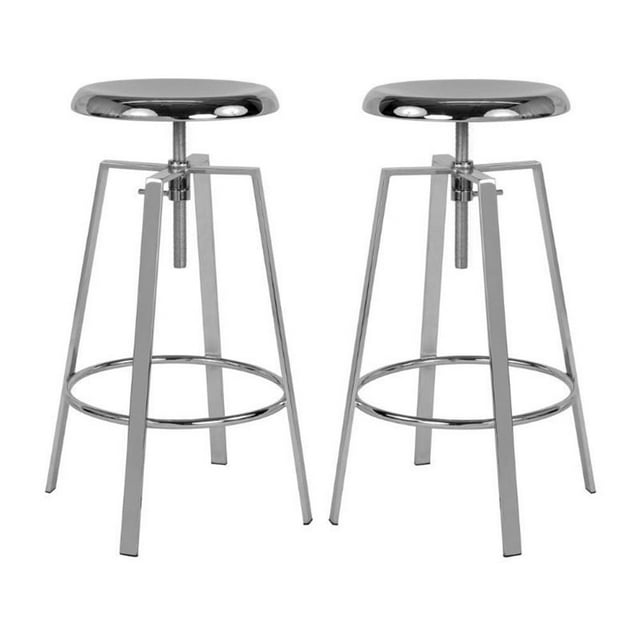Home Square Toledo Metal Adjustable Bar Stool in Chrome - Set of 2