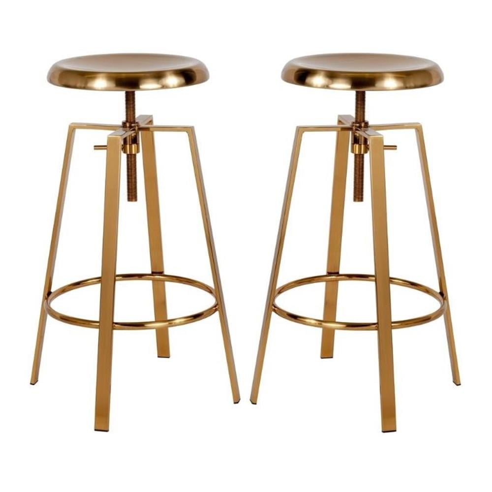 Gold Adjustable Swivel Backless Metal Bar Stools - Set of 2