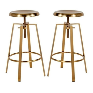 Home Square Toledo Metal Adjustable Bar Stool in Gold - Set of 2