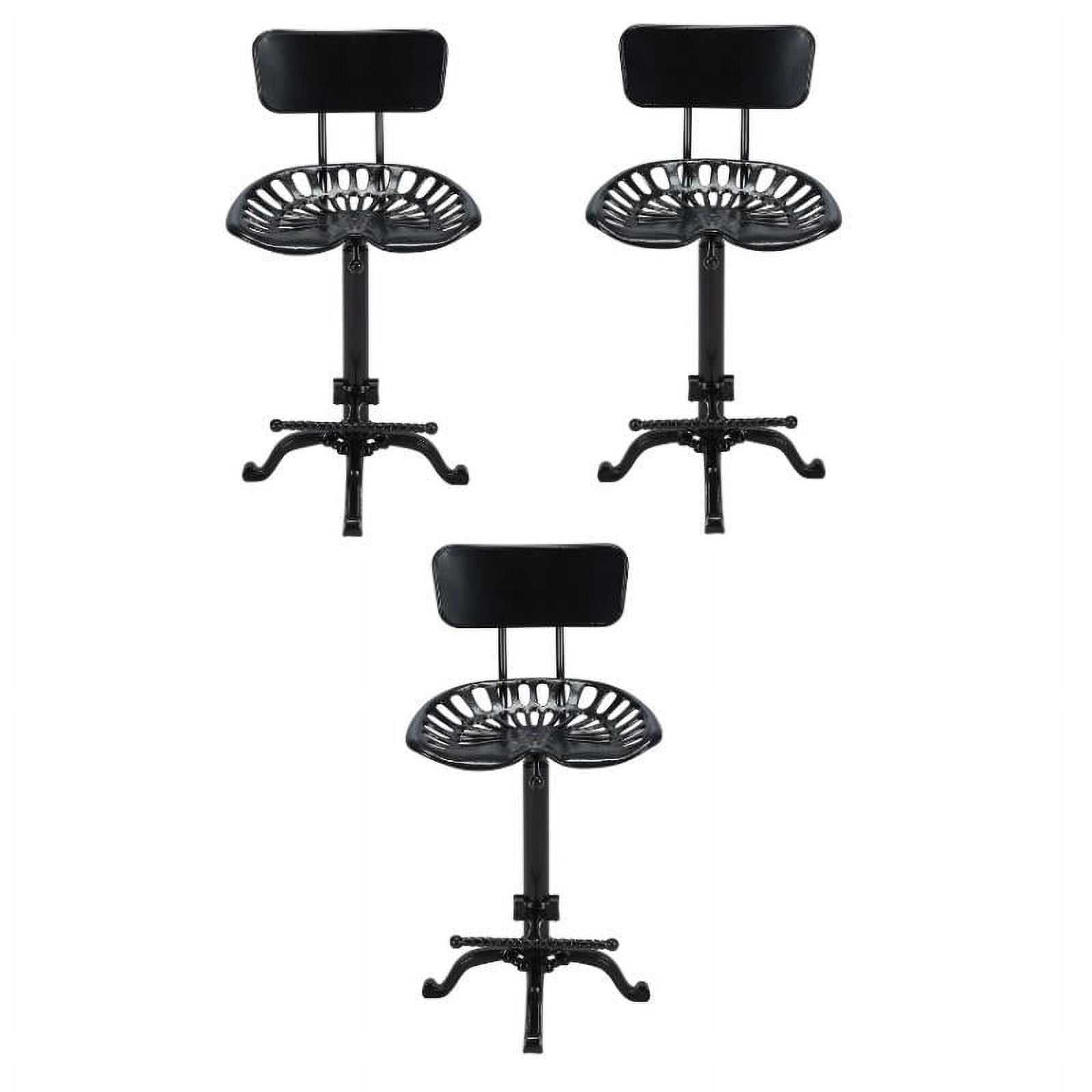 Home Square Tractor Seat Stool with Back in Black Set of 3