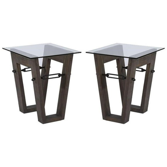 Home Square Traditional Reclaimed Wood End Table in Brown - Set of 2