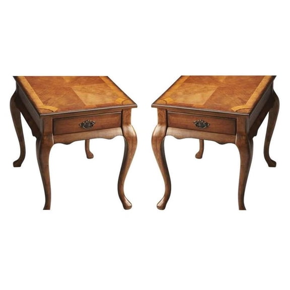 Home Square Traditional Solid Wood End Table in Walnut - Set of 2