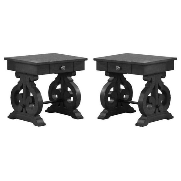 Home Square Traditional Wood End Table in Rustic Dark Gray - Set of 2