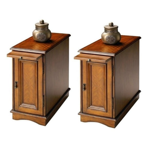 Home Square Transitional Chairside Chest in Olive Ash Burl - Set of 2